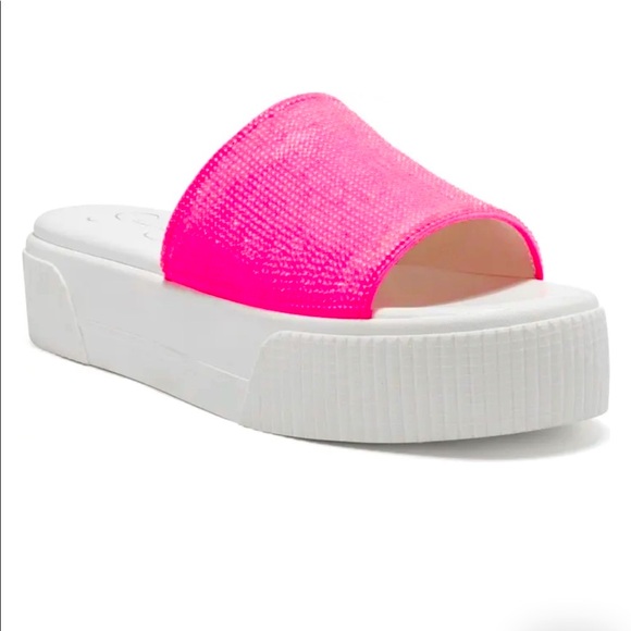 Jessica Simpson Neon Pink Ezira Platform Slides - Picture 7 of 7